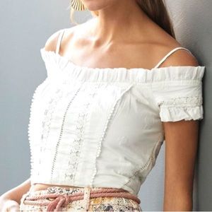 Anthropologie White Off Shoulder Top - Crop Boho Size 4